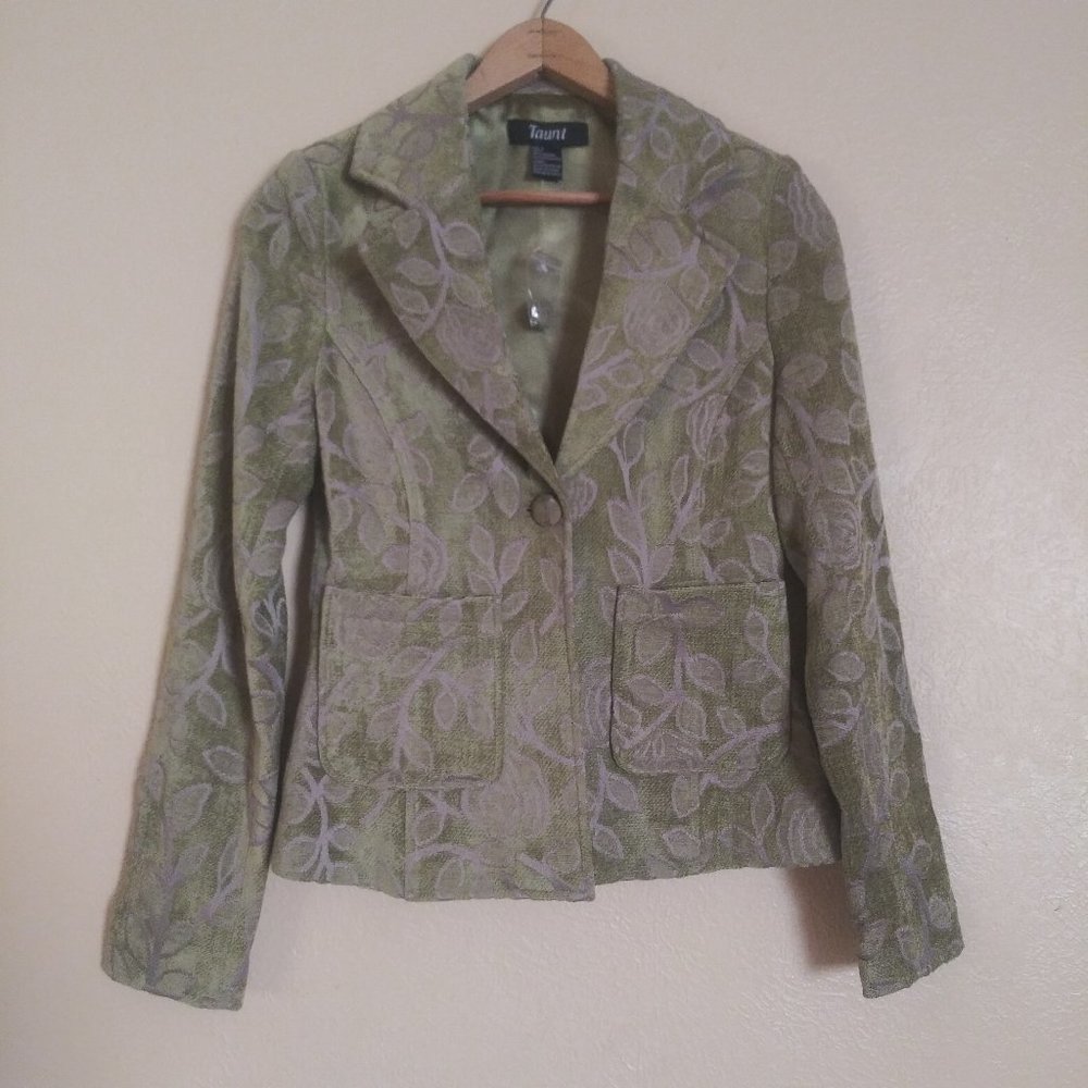 Taunt Green Raised Floral Velvet Chenille Blazer Women's Small